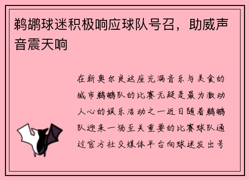 鹈鹕球迷积极响应球队号召，助威声音震天响
