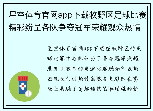 星空体育官网app下载牧野区足球比赛精彩纷呈各队争夺冠军荣耀观众热情高涨